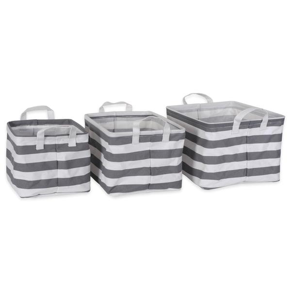 PE COATED COTTON/POLY LAUNDRY BIN STRIPE GRAY RECTANGLE ASST SMALL SET/3