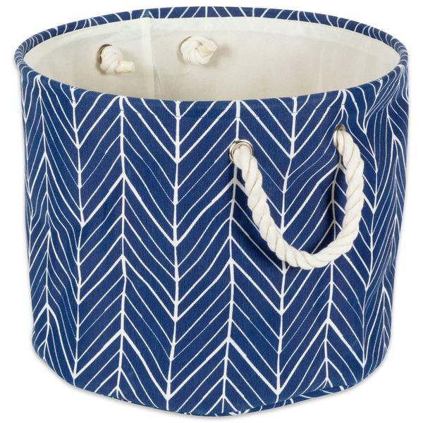 POLYESTER BIN HERRINGBONE NAUTICAL BLUE ROUND MEDIUM 12x15x15