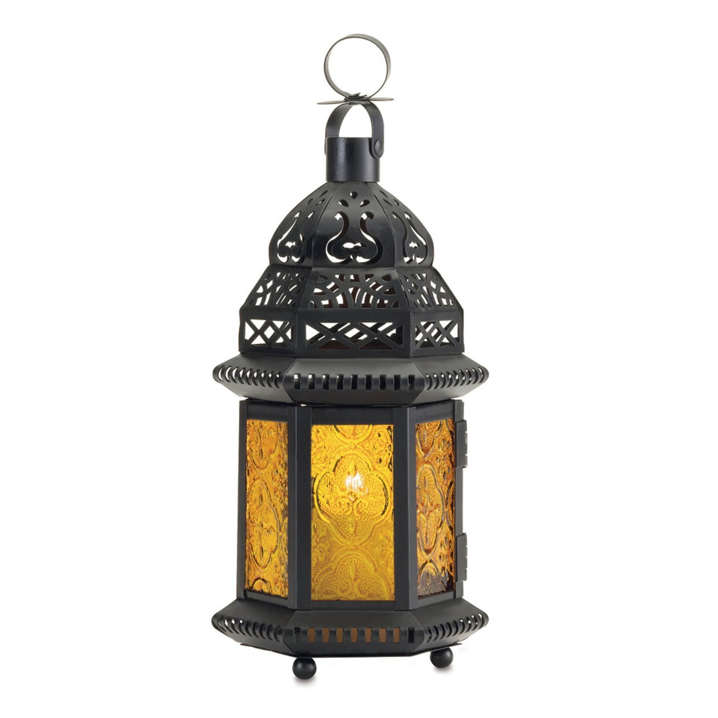LARGE YELLOW GLASS MOROCCAN LANTERN