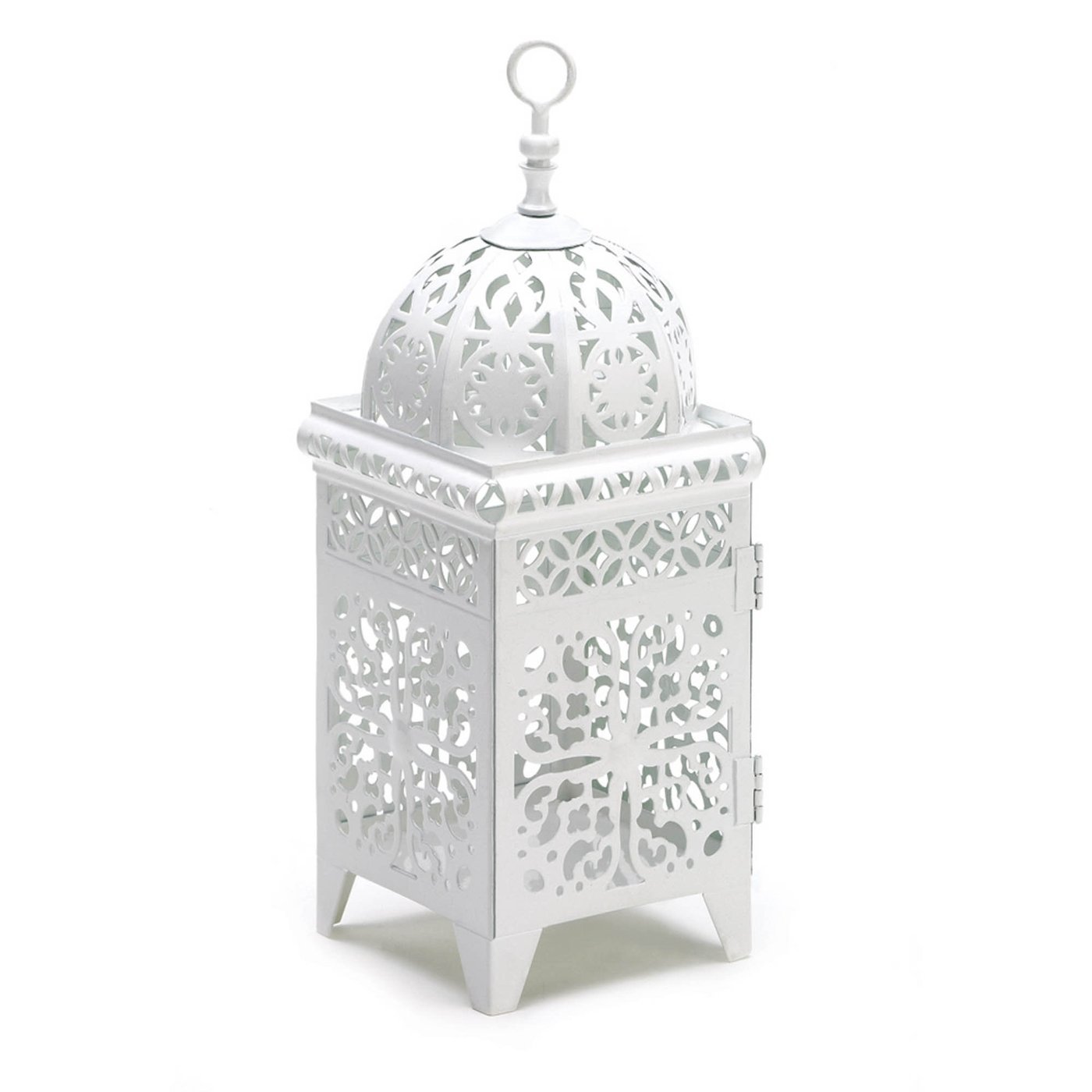 WHITE SCROLLWORK CANDLE LANTERN