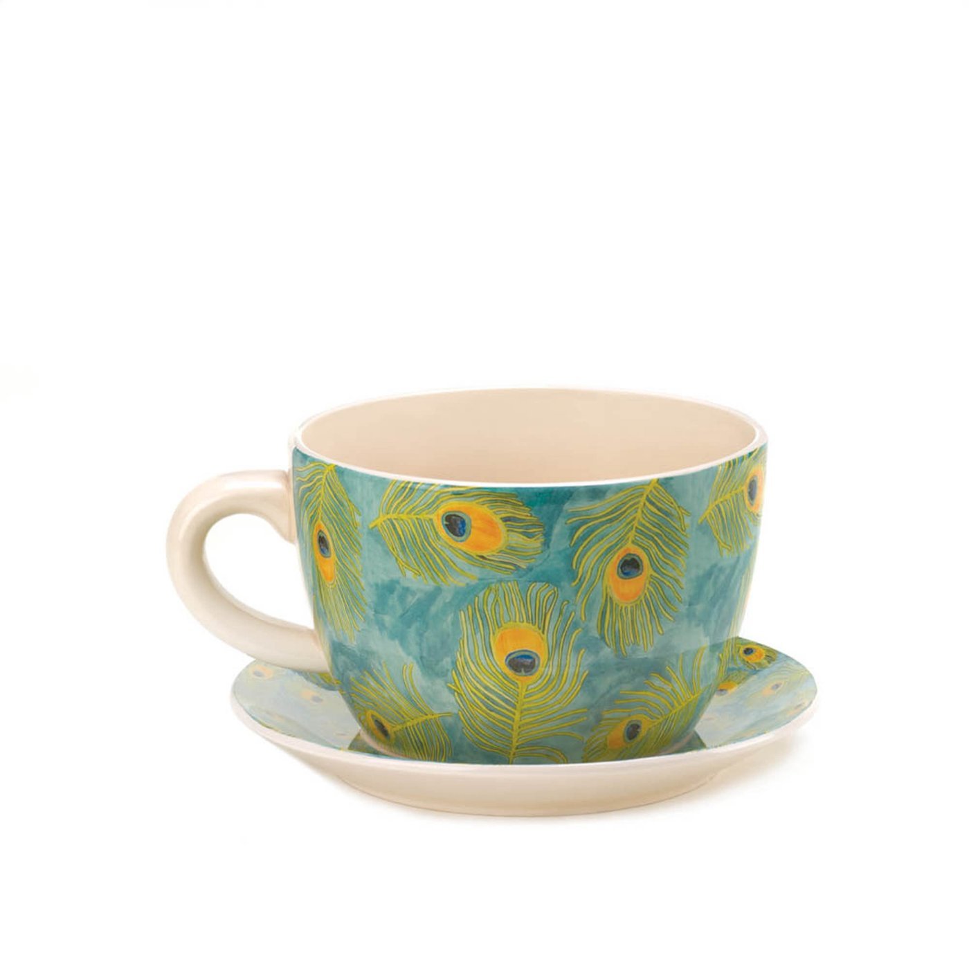 PEACOCK FEATHER TEACUP PLANTER