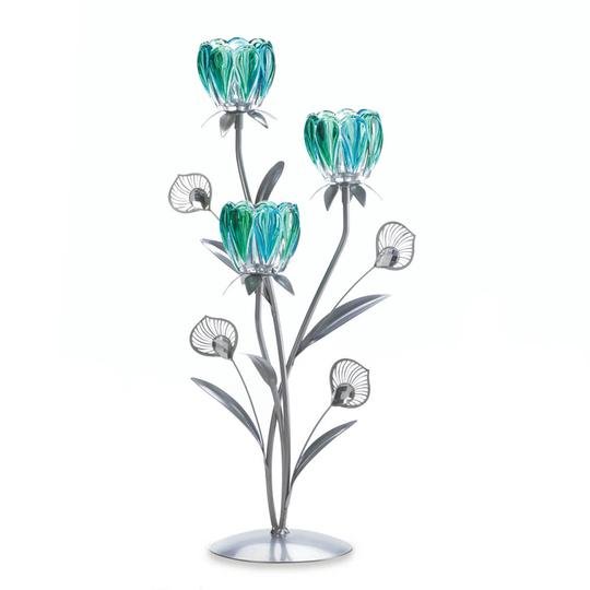 TRIPLE PEACOCK BLOOM CANDLEHOLDER