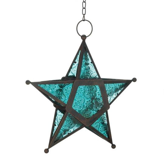 BLUE GLASS STAR LANTERN