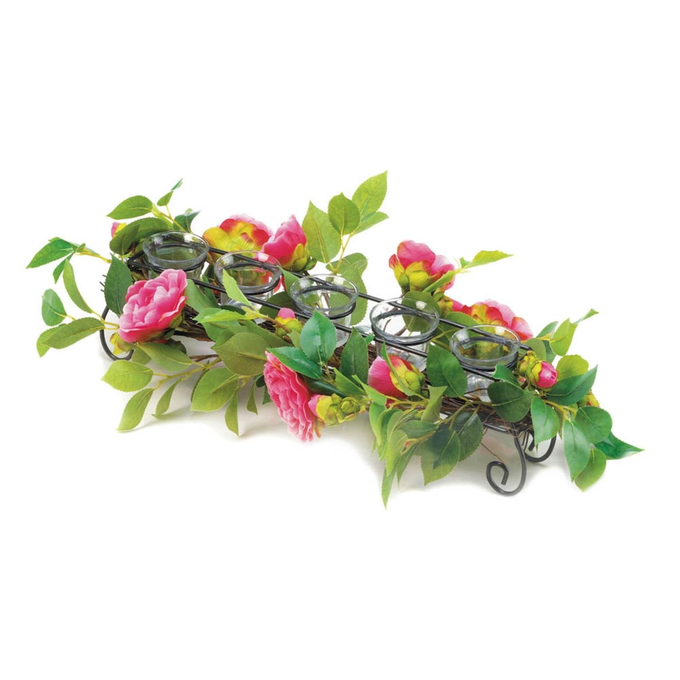 PINK FAUX FLORAL CANDLEHOLDER