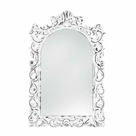 DISTRESSED WHITE ORNATE WALL MIRROR