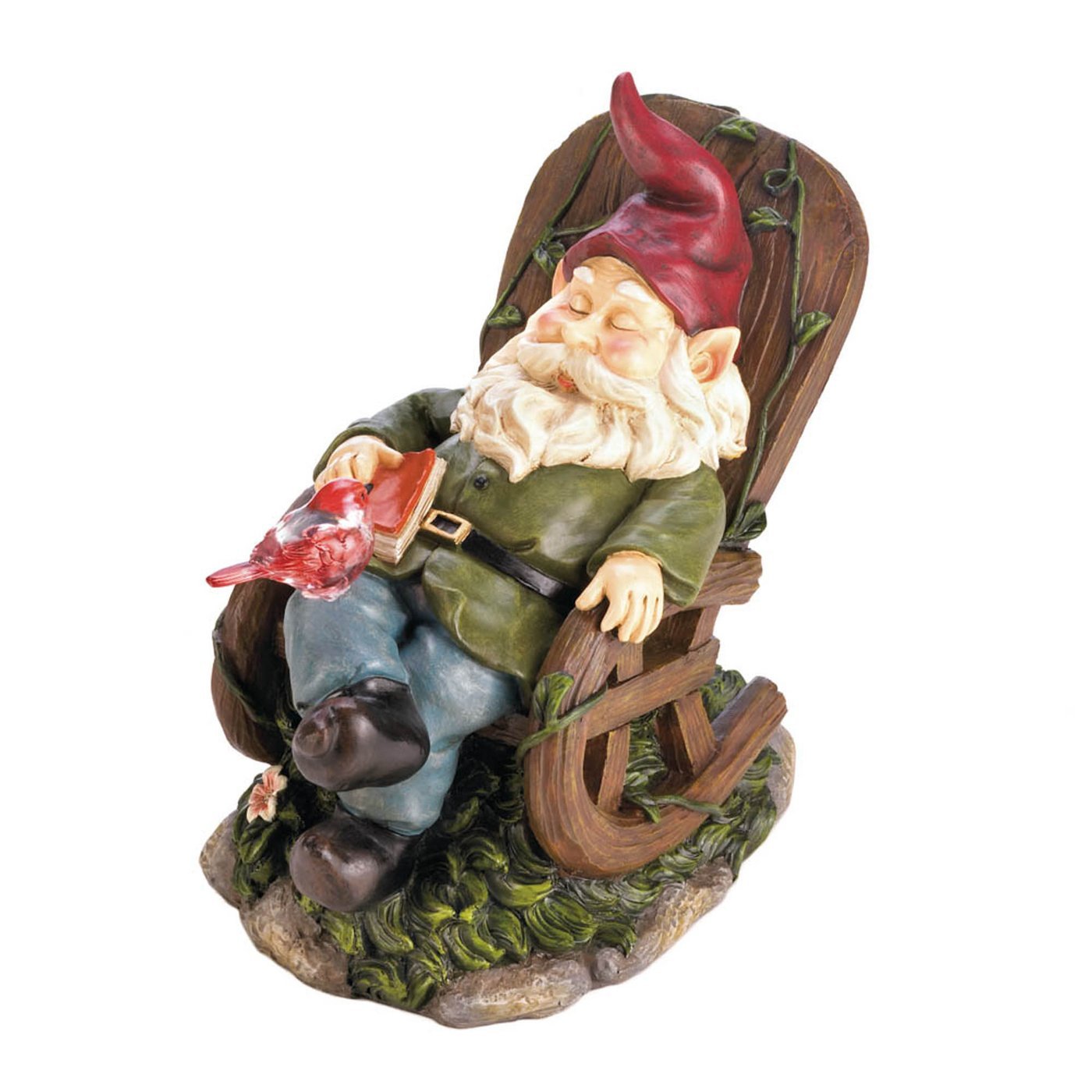 SOLAR RED BIRD ROCKING CHAIR GNOME