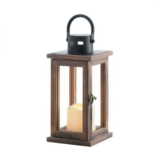 LODGE WOODEN LANTERN WITH LED CANDLE