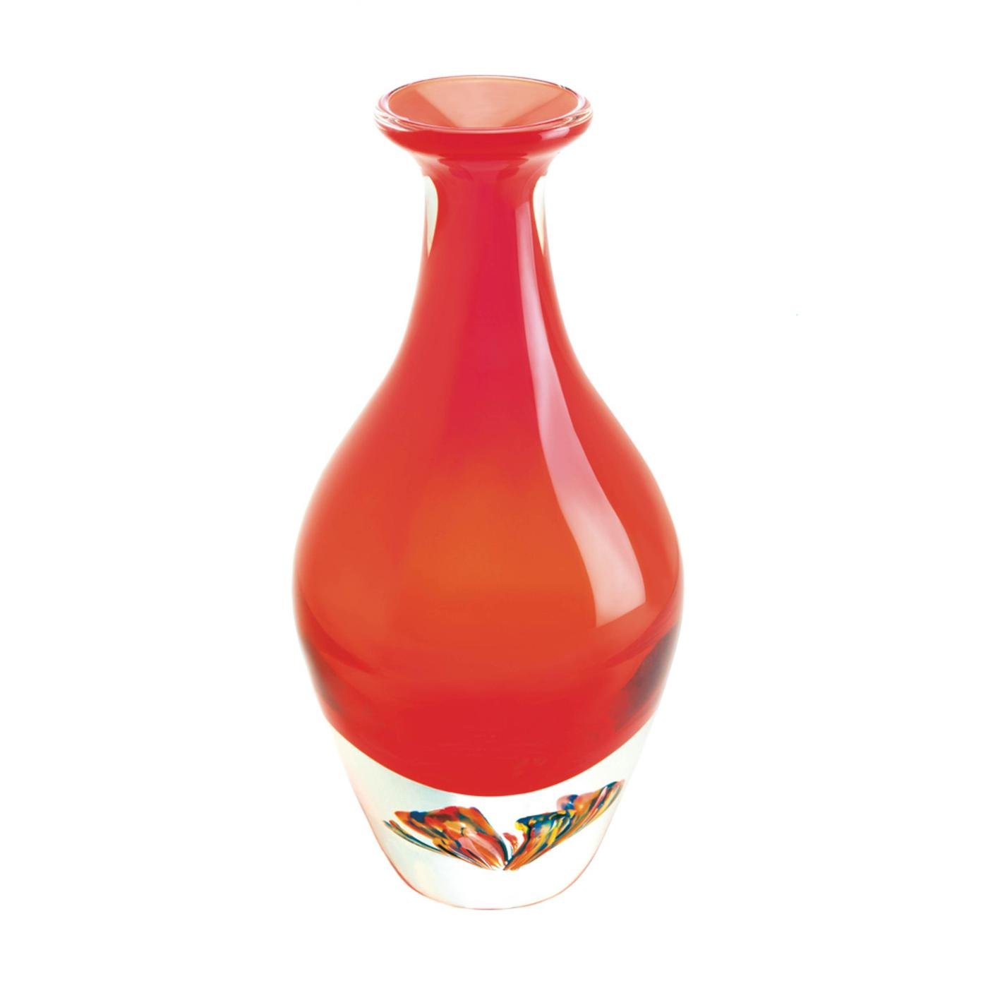 RED ART GLASS BOTTLENECK VASE