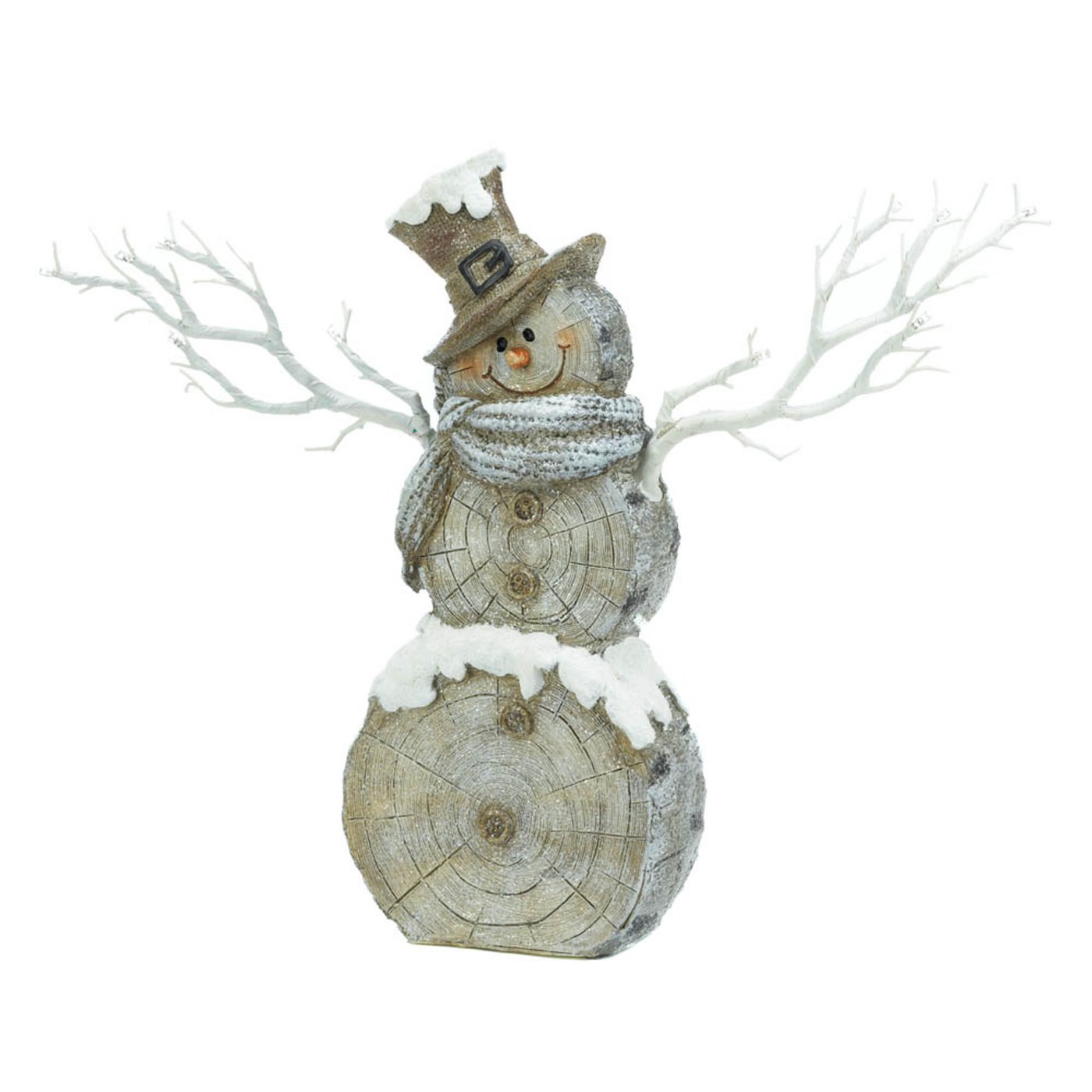 LIGHT UP SNOWMAN STATUE WITH TWIG BRANCHES