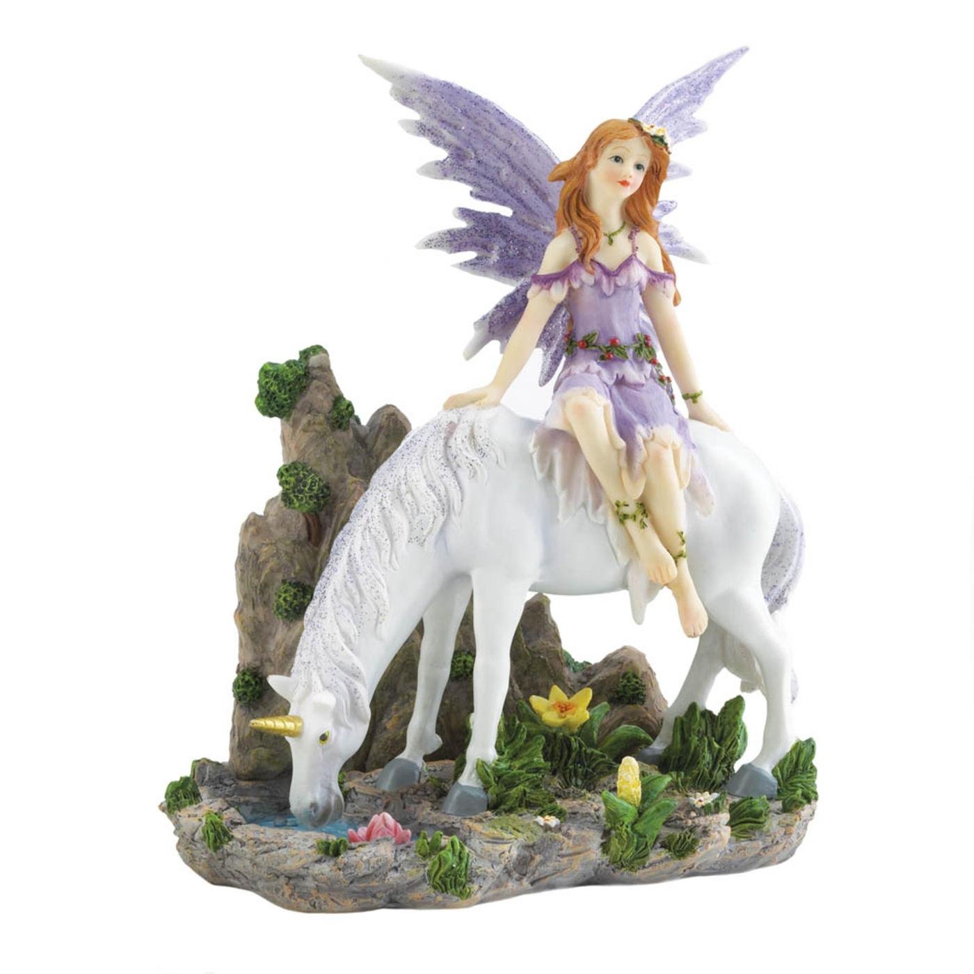 LAVENDER FAIRY AND UNICORN FIGURINE