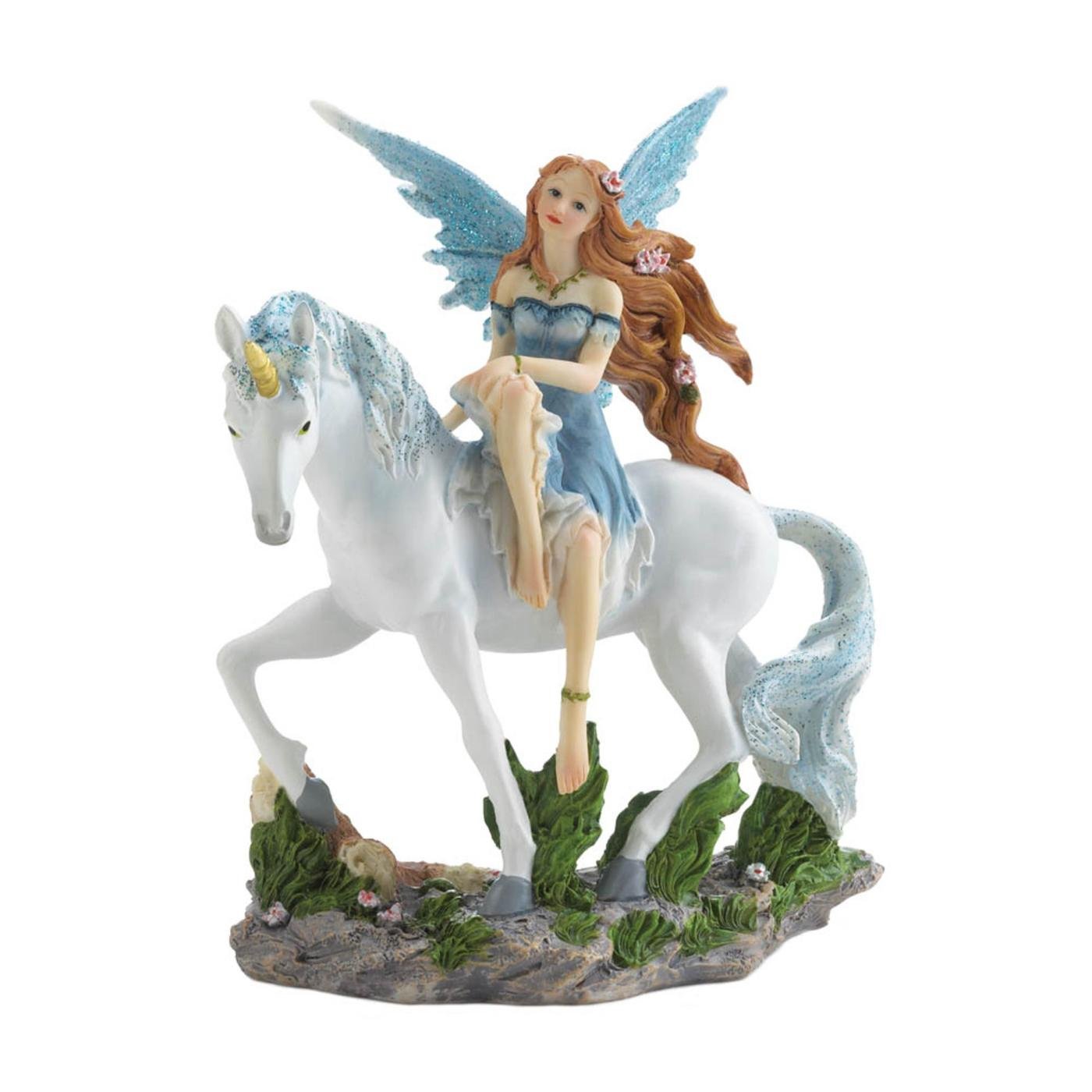 BLUE FAIRY AND UNICORN FIGURINE