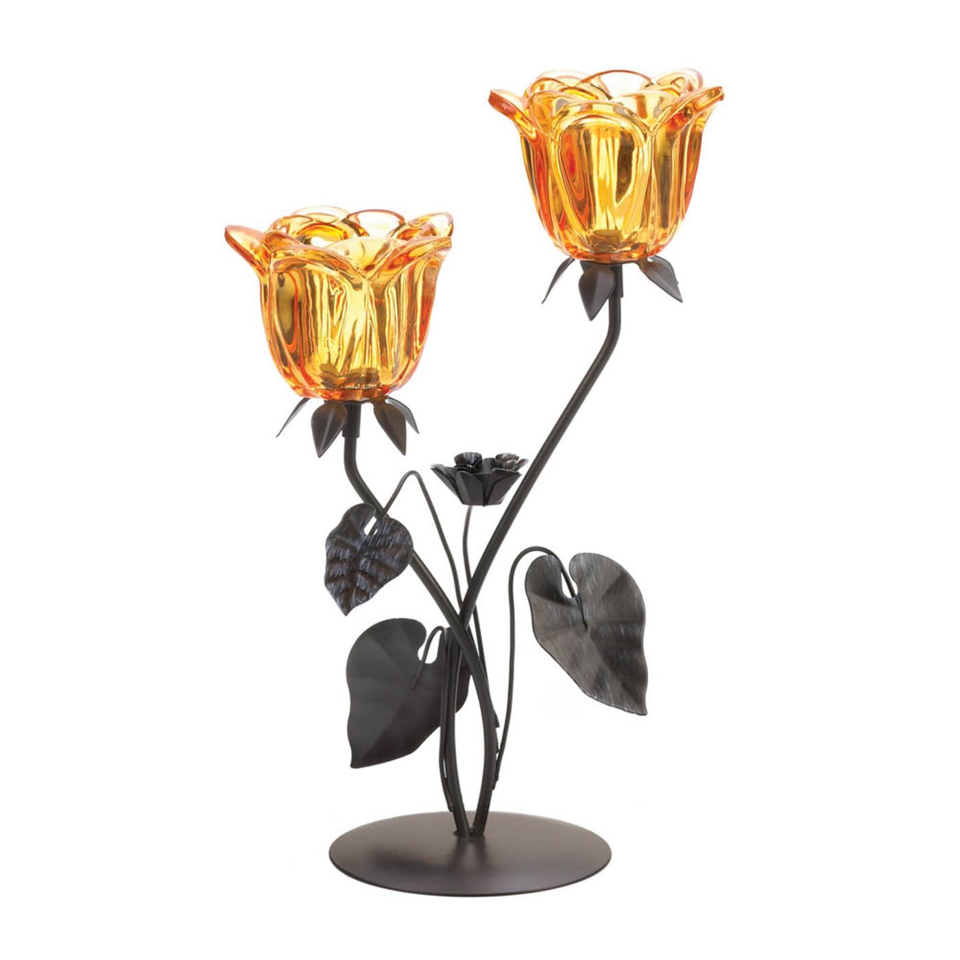 DOUBLE AMBER FLORAL CANDLEHOLDER