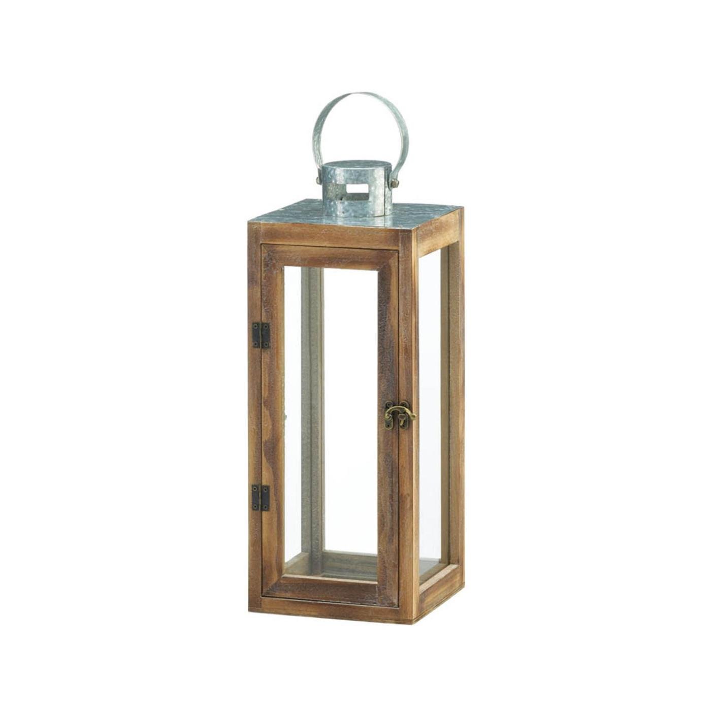 METAL TOP SQUARE WOOD LANTERN