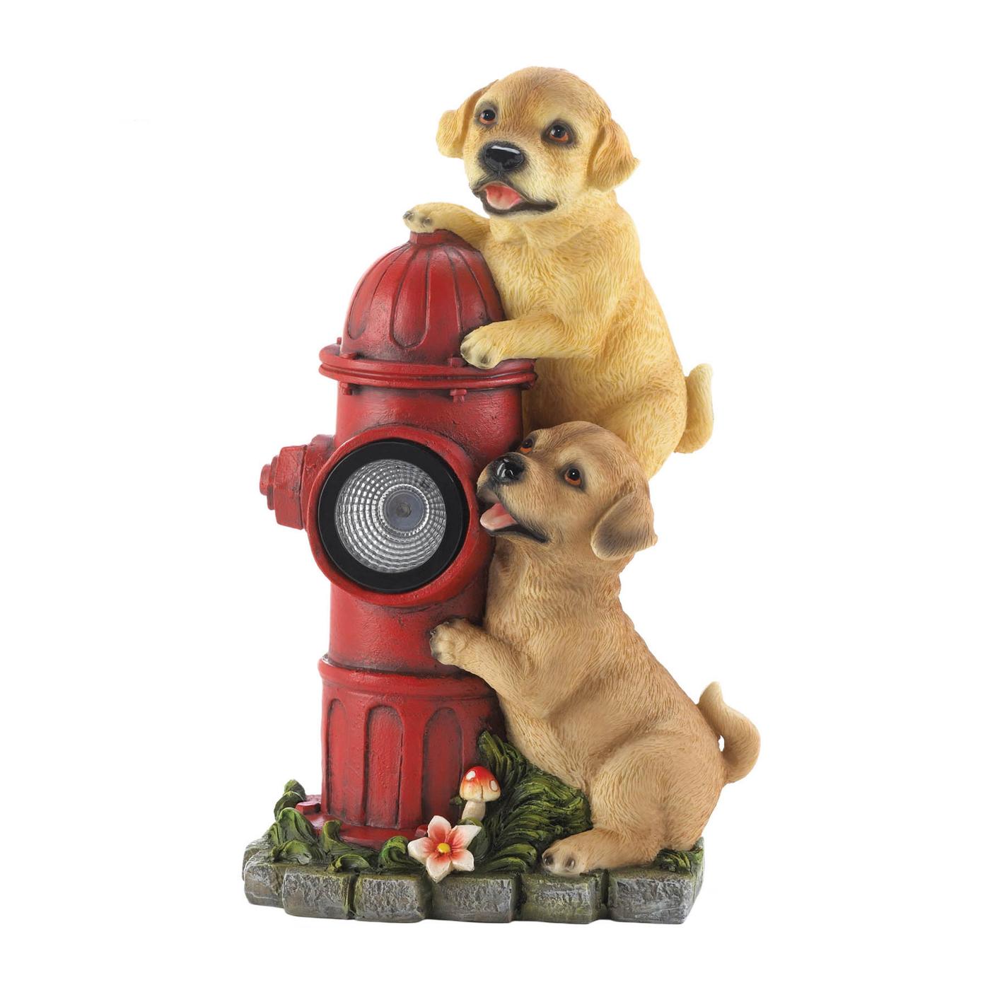 DOGS AND FIRE HYDRANT SOLAR STATUE