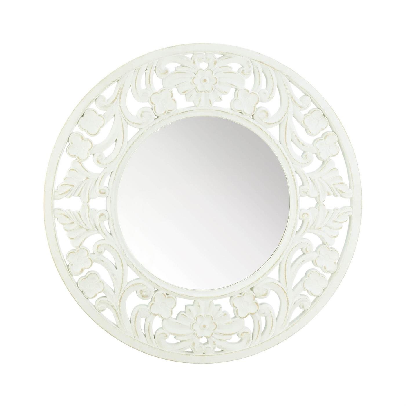 CARVED ROUND WHITE WALL MIRROR