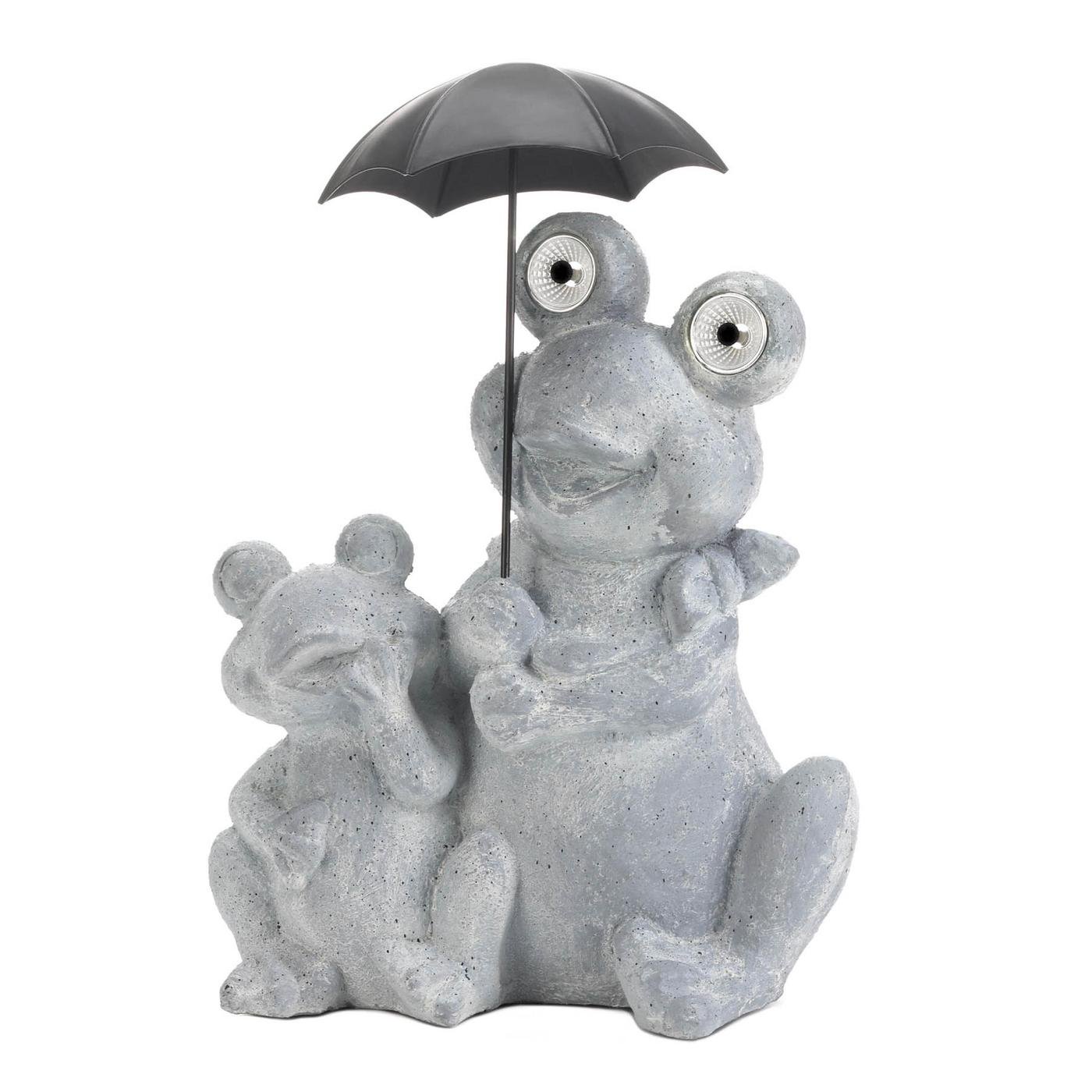 SOLAR FROGS UNDER UMBRELLA FIGURINE