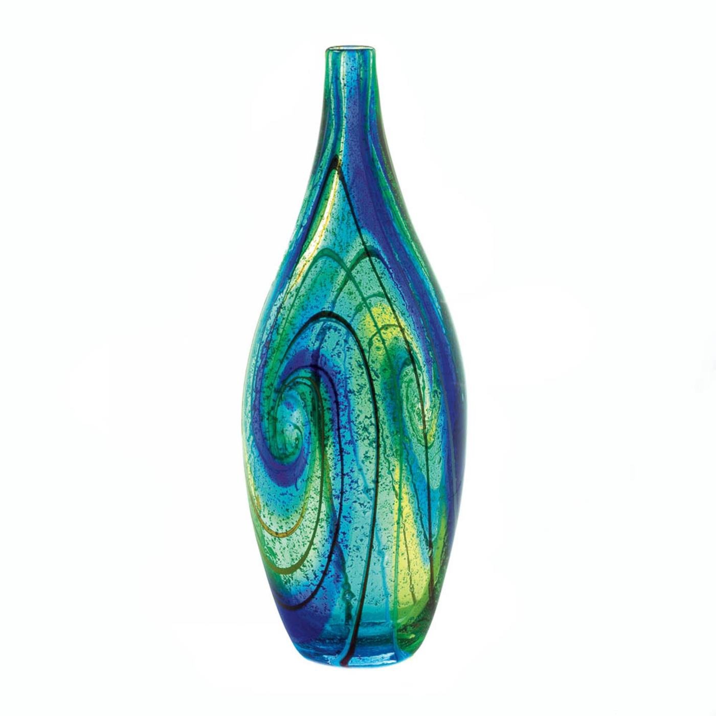 BLUE SWIRL ART GLASS VASE