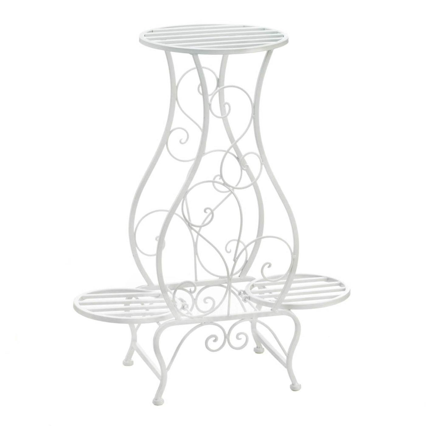 WHITE HOURGLASS TRIPLE PLANT STAND