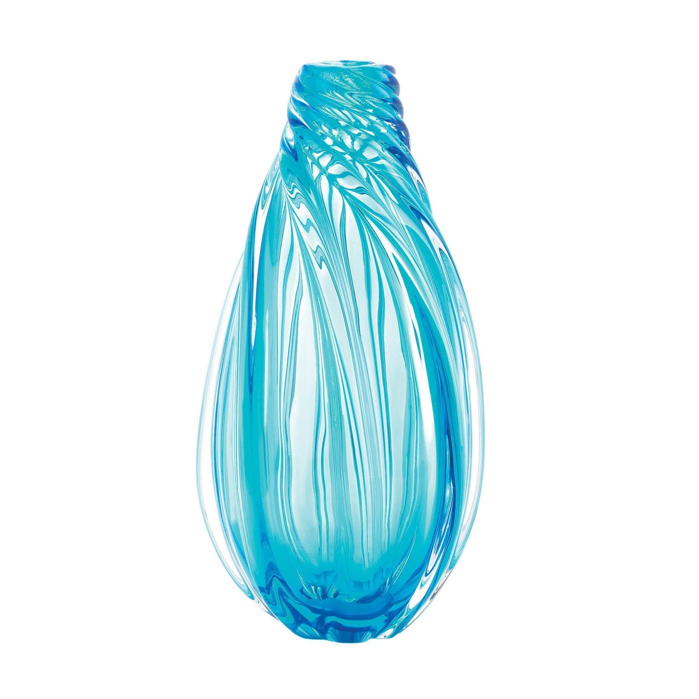 OCEAN BLUE SPIRAL ART GLASS VASE